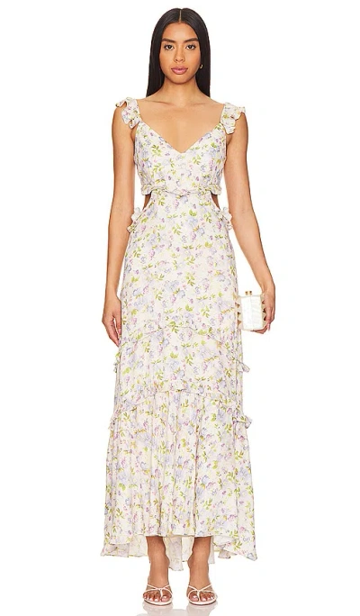 Astr Cassis Dress In Taupe Purple Floral