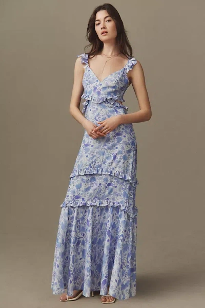 Astr Cassis Floral Ruffle Maxi Dress In Blue