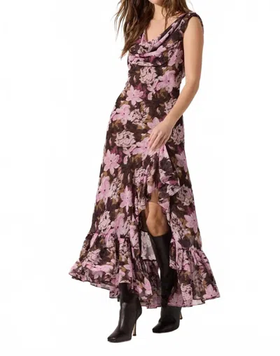 Astr Cecilia Floral Cowl Neck Maxi Dress In Brown/pink In Multi