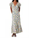Astr Celestine Floral Flutter Sleeve Dress In Blue Yellow Ditsy In Neutral