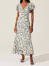 Astr Celestine Floral Flutter Sleeve Dress In Blue Yellow Ditsy
