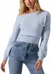 ASTR CHANTRIA LONG SLEEVE ONE OFF SHOULDER SWEATER IN LIGHT BLUE