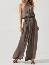 Astr Cheryl Halter Wide Leg Jumpsuit In Mushroom In Gray