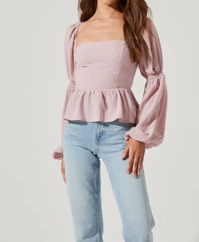 Astr Cinched Long Sleeve Square Neck Top In Lilac In Blue