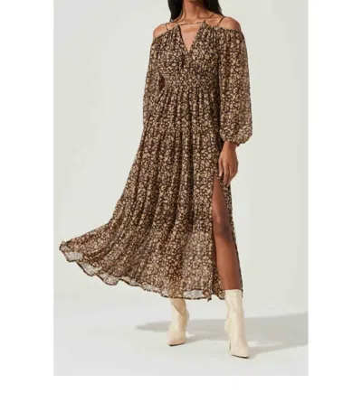 Astr Ciri Midi Dress In Brown Yellow