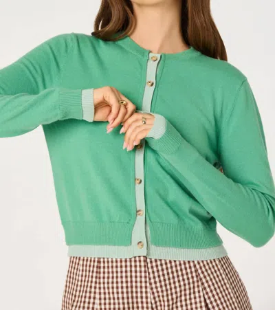 Astr Clovis Color Block Faux Layered Cardigan In Green