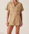 Astr Deborah Linen Blend Safari Top In Khaki In Brown