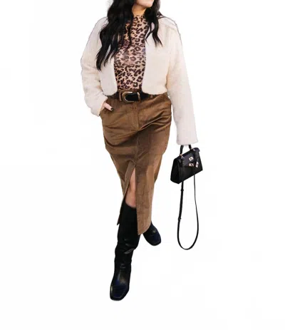 Astr Corduroy Midi Skirt In Brown In White