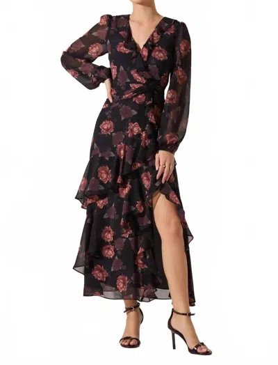 Astr Corrina Floral Ruffle Maxi Dress In Black
