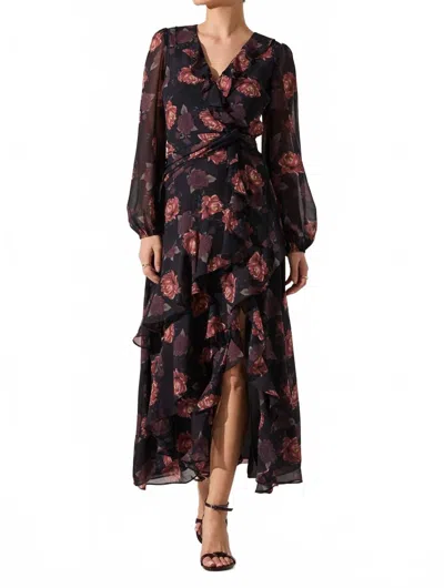 Astr Corrina Floral Ruffle Maxi Dress In Black In Multi