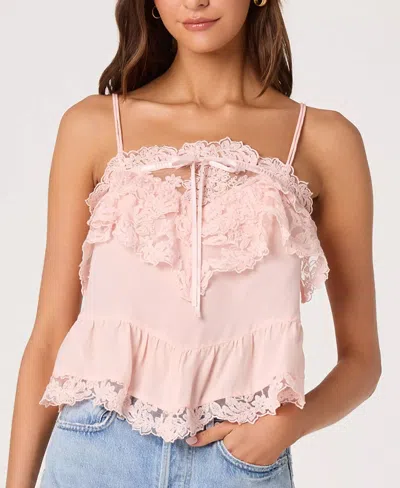 Astr Cosette Straight Neck Sleeveless Lace Top In Light Pink