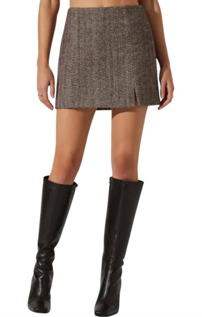 Astr Covina Skirt In Brown Herringbone In Multi