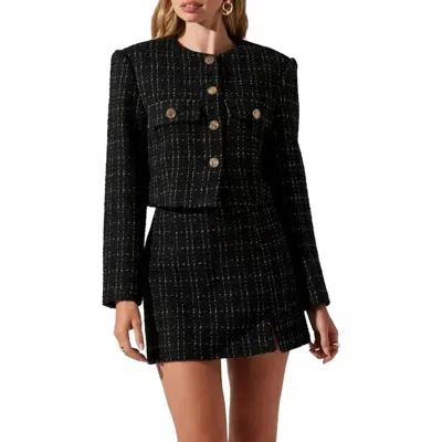 Astr Covina Tweed Jacket In Black Plaid
