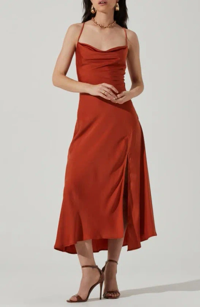 Astr Cowl Neck Midi Dress In Rust