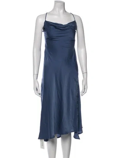 Pre-owned Astr Cowl Neck Midi Length Dress In Blue
