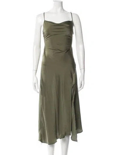 Pre-owned Astr Cowl Neck Midi Length Dress In Green