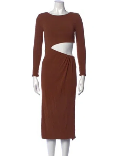 Pre-owned Astr Crew Neck Midi Length Dress In Brown