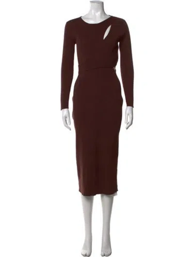 Pre-owned Astr Crew Neck Midi Length Dress In Brown