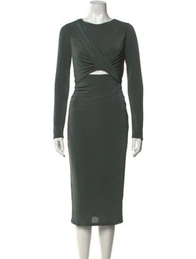 Pre-owned Astr Crew Neck Midi Length Dress In Green