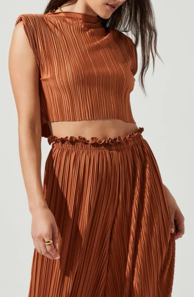 Astr The Label Cruise Plissé Sleeveless Crop Top In Rust
