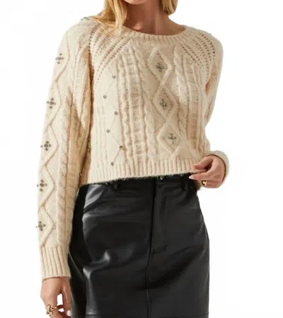 Astr Crystal Embellished Long Sleeve Sweater In Cream In Neutral
