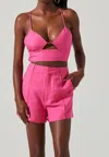 Astr Amiah Linen Blend Crop Top In Multi