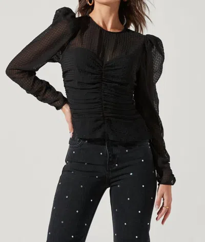 Astr Dalma Ruched Puff Sleeve Top In Black