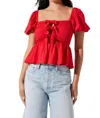 Astr Darlene Puff Sleeve Top In Red In Red