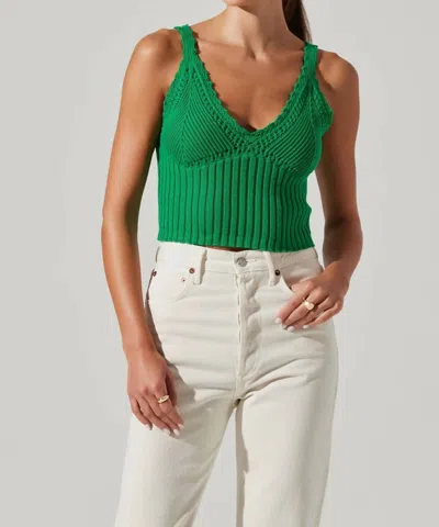Astr Darma V-neck Sweater Top In Kelly Green In Animal Print