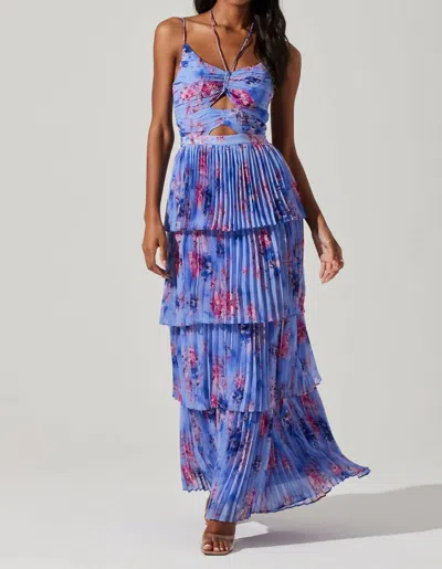 Astr Daytona Pleated Floral Maxi Dress In Periwinkle Pink In Multi