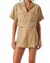 Astr Deborah Linen Blend Safari Top In Khaki In Brown