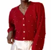 Astr Delsie Long Sleeve V-neck Cardigan In Red In Red