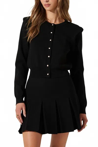 Astr Denisa Faux Pearl Button Cardigan In Black