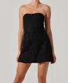 Astr Deniz Black Zip-front Strapless Mini Dress With Pockets In Black