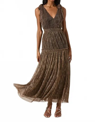 Astr Desma Metallic V-neck Maxi Dress In Bronze In Multi