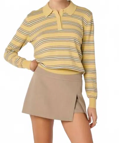 Astr Dora Striped Polo Sweater In Yellow