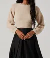 Astr Eila Bow Back Wool Blend Crop Sweater In Cream In Neutral