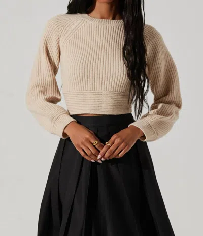 Astr Eila Bow Back Wool Blend Crop Sweater In Cream In Neutral