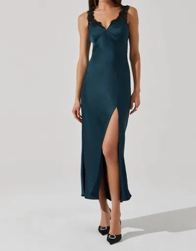 Astr Eirene Satin Lace Trim Dress In Teal In Blue