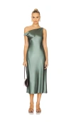 Astr The Label Elain One-shoulder Satin Dress In Green