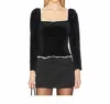 Astr Elegant Velvet Squareneck Long Sleeve Top In Black In Black