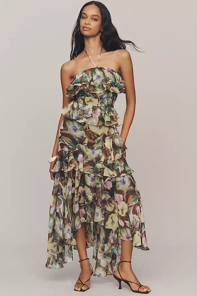 Astr Elena Halter Ruffle Midi Dress In Brown