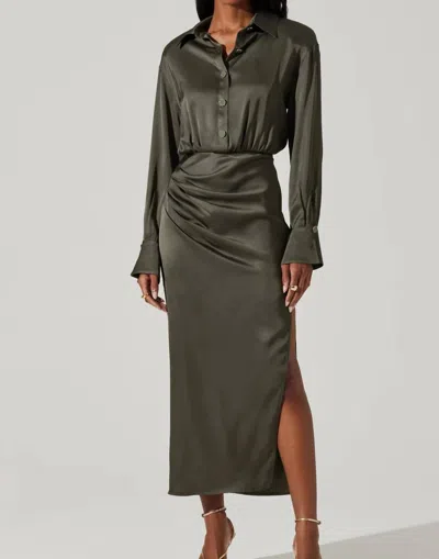 Astr Elizabello Moss Satin Shirt Dress In Grey