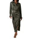 Astr Elizabello Satin Midi Shirt Dress In Moss In Gray