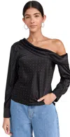 Astr Ellen Satin Rhinestone One Shoulder Top In Black In Black