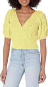 Astr Elowen Short Sleeve Loose Knit Sweater In Lime Green In Green
