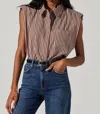 Astr Elswyth Padded-shoulder Shirt Top In Brown