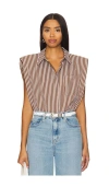 Astr Elswyth Padded-shoulder Shirt Top In Brown