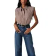 Astr Elswyth Padded-shoulder Shirt Top In Brown