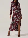 Astr Elyse Satin Floral Midi Dress In Wine In Multi